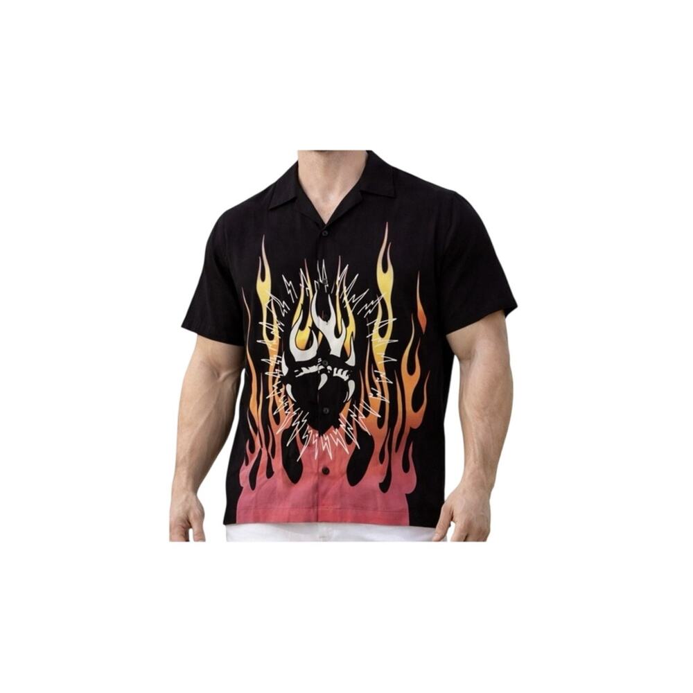 Ed Hardy Shirt Mens Size XXL Flame Graphic Button Up Shirt Black Tattoo NWT